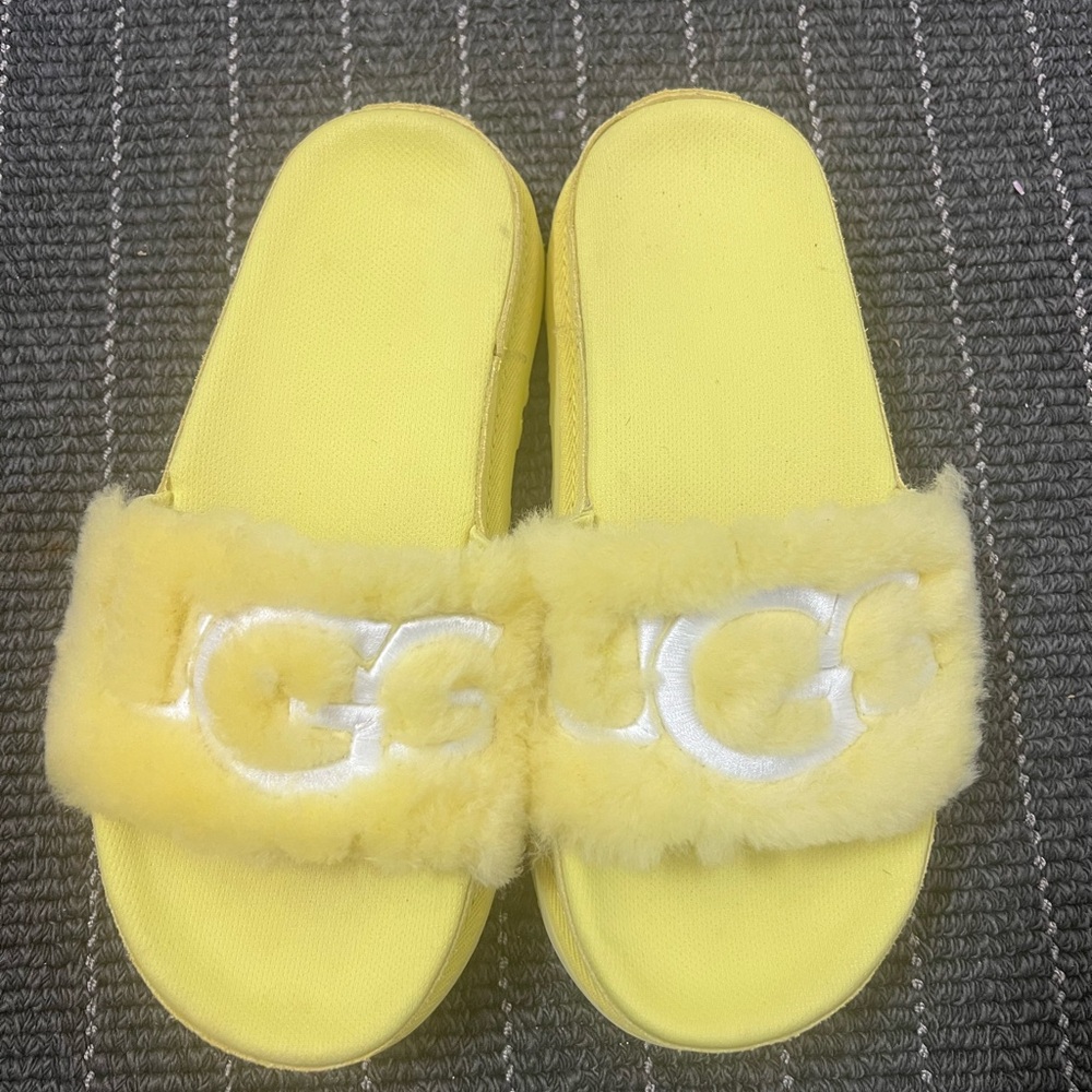 UGG Bright Yellow Fuzzy Slides